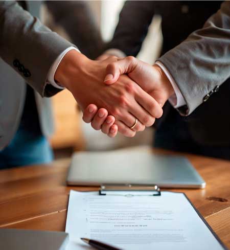 Abogados estrechando la mano en acuerdo de Mediación y Negociación